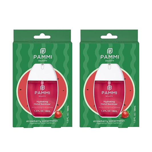 PAMMI Power Mist Hydrating Hand Sanitizer Spray, Portable Travel Size Pocket Hand Sanitizer, Scented Handsanitizer Mini Spray For Car - 600 Sprays (2 Packs (Strawberry Watermelon))