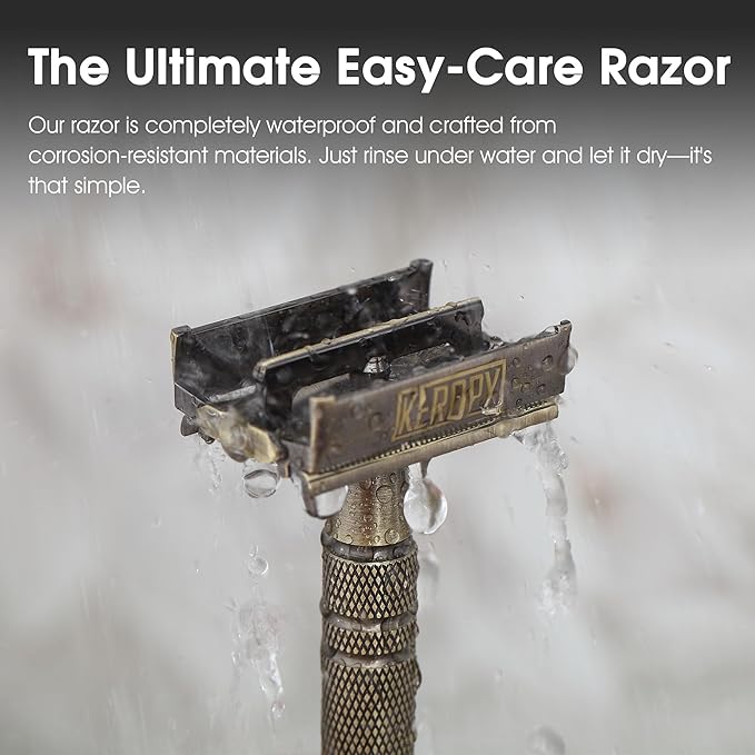 Premium Brass Double Edge Safety Razor Kit - Luxury Christmas Gifts for Him, Dad, Boyfriend - Heavy, Anti-Rusted Shaver, Perfect Holiday Stocking Stuffer for a Classic Wet Shave - Bronze