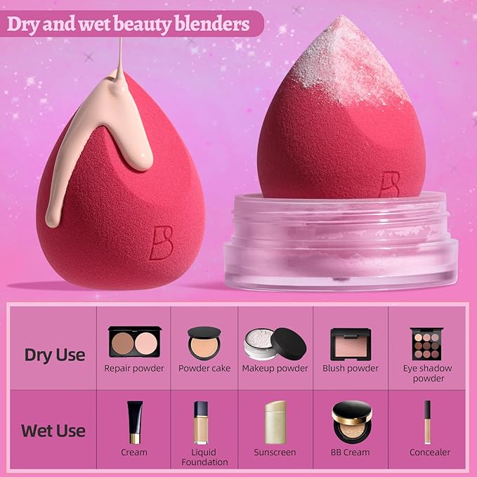 BS-MALL Mini Makeup Sponge Set Professional Triangle Puff 49 Pcs- Pro V3.0 Cloud Technology Material Flawless flow Mini Sponge Set & Triangle Puff With Waterproof Travel Silicone Bag Gift Set
