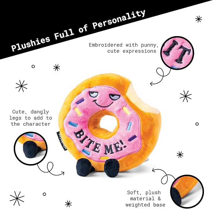 Punchkins Donut Plushie - Bite Me Sassy Donut Plush, Gift for Friends, Food Plush Toy for Gifting
