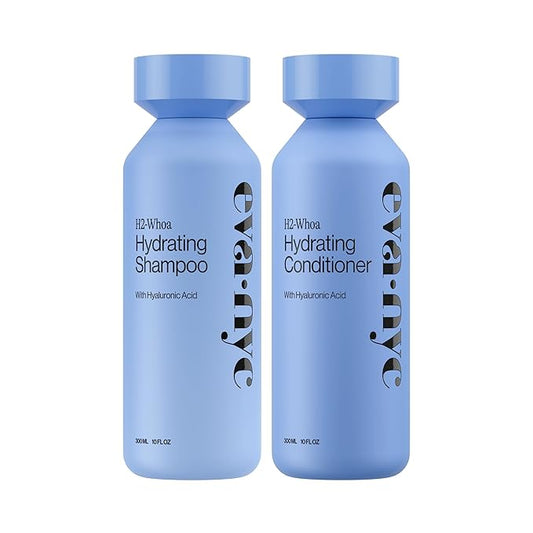 Eva NYC Hyaluronic Acid Hydrating Shampoo and Conditioner Set - Add Moisture + Shine - Restore Hydration + Soften - All Hair Types - Gentle Cleanse, High Lather - Jasmine Scent - 10 floz (Pack of 2)