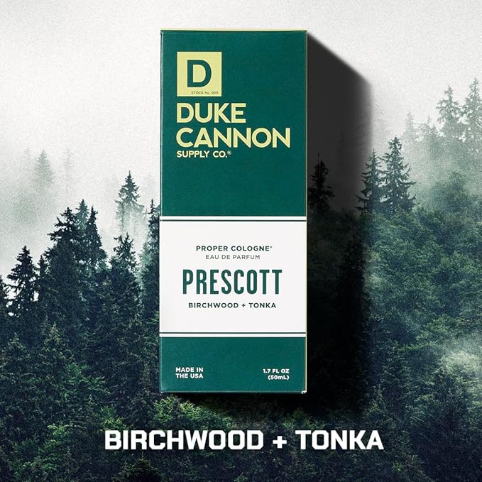 Duke Cannon Proper Cologne Prescott | Men's Eau de Parfum | Birchwood and Tonka | Woodsy, Rich, Long-Lasting Scent | 1.7 fl oz