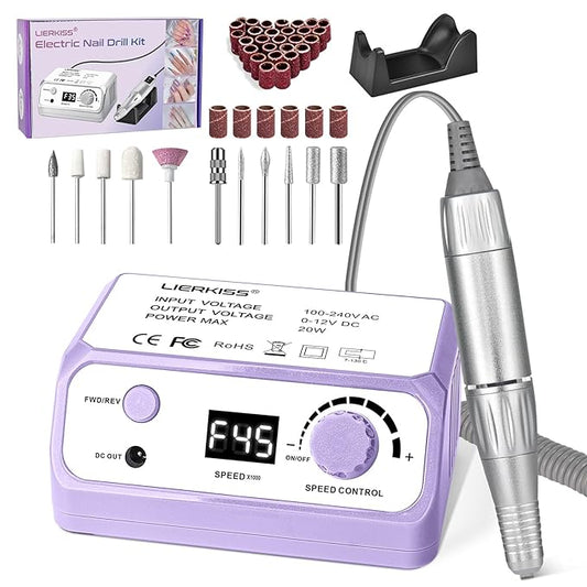 Nail Drill 45000RPM Electric Nail File Drill Nails Machine - Professional Nails Drill with Sanding Bands and Nail Drill Bits for Acrylic, Gel Nail Manicure & Pedicure, Palepurple