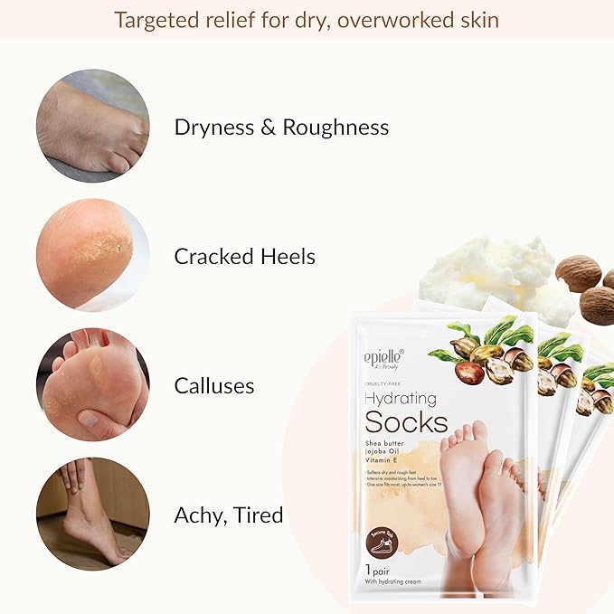 Epielle Hydrating Foot Mask 6 Pairs, Deep Moisturizing Socks for Dry, Cracked Feet, Self Care Gifts for Women, Spa Kit, Stocking Stuffers, Thanksgiving Essentials