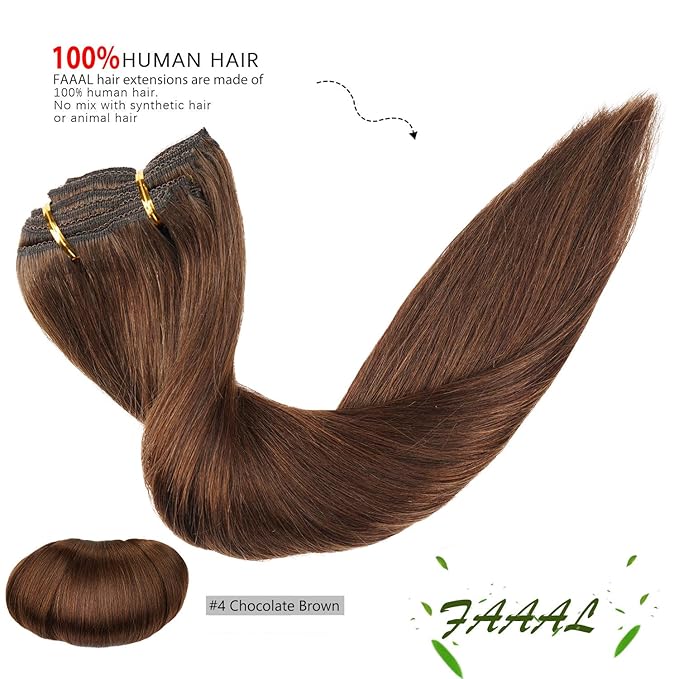 18" Clip in Human Hair Extensions Full Head 150g 7 Pieces 16 Clips 4# Chocolate Brown Double Weft Brazilian Real Remy Hair Extensions Thick Straight Silky (18",150g Chocolate Brown)