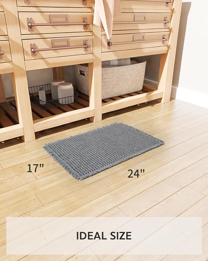 tchdio Waffle Bath Mat Rug, Super Absorbent Non Slip Bath Mats for Bathroom Mat Ultra Soft Bathmat Machine Washable Bathroom Rugs with Tassels, Bath Rugs Beside Tub, 17" x 24"