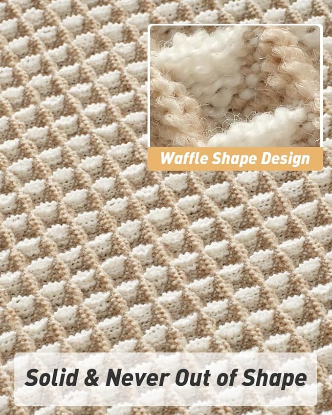 AMOAMI Upgraded Waffle Bath Mat, Super Absorbent Non Slip Bath Mats for Bathroom Floor, Machine Washable Bathroom Rugs with Tassels, Rubber Backed Bathroom Mats, Ultra Soft, 20" x 32",Brown & Cream