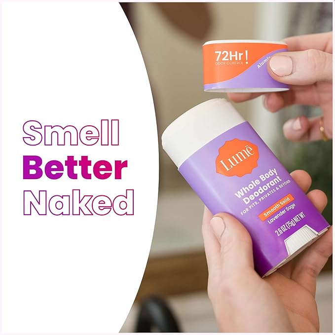 Lume Whole Body Deodorant - Smooth Solid Stick - 72 Hour Odor Control - Aluminum Free, Baking Soda Free and Skin Safe - 2.6 Ounce (Pack of 2) (Lavender Sage)