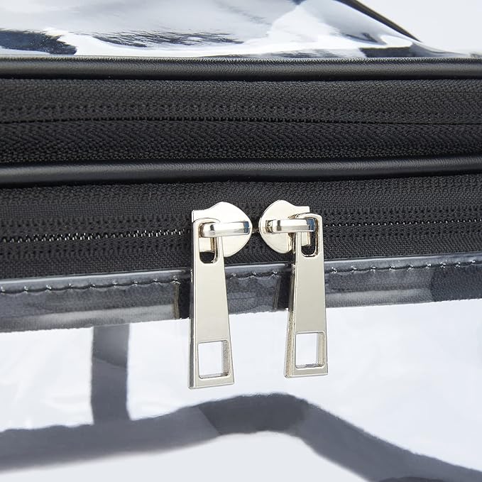 Double Layer Clear Cosmetic Bag Makeup Bag, Waterproof Travel Toiletry Bag, Transparent PVC Hair & Nail Accessories Pouch Beach Bag Organizer (Black)