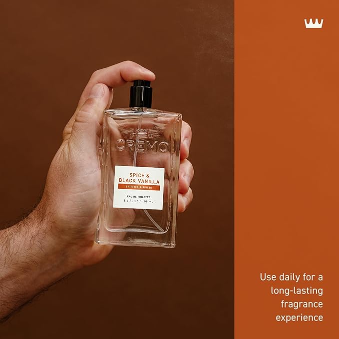 Cremo Cologne For Men - Spice & Black Vanilla Mens Cologne Spray, An Explosion of Vibrant Spices, Dark Woods and Black Vanilla, Multi-Layered Signature Men's Fragrances, 3.4 Fl Oz