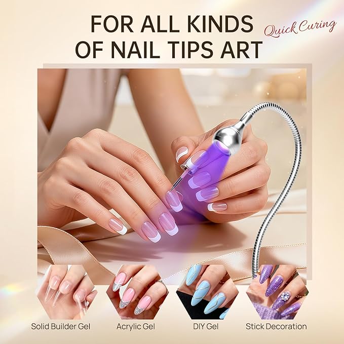 AORAEM U V Nail Lamp - Sliver 3W U V Light for Nails 35NM U V LED Nail Lamp with Gooseneck and Clamp for Gel Nails (AA-Silver)