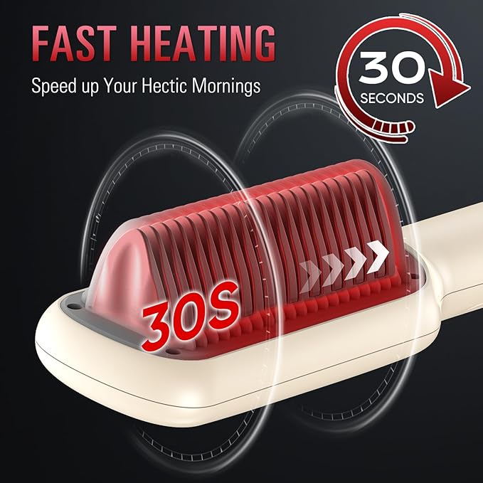 SDLOGAL Hair Straightener Brush, Hair Straightener Comb Straightening Brush for Women, with 5 Temps & Fast Heating, Easy and Fast Salon-Style, Plus Dual Voltage Travel Friendly-(Beige)