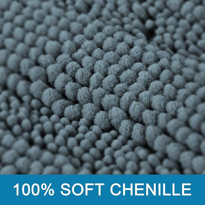 H.VERSAILTEX Bathroom Rugs Bath Rug Set 2 Piece Bathroom Contour Rug Toilet Mat Sets Non Slip Contour Bath Rug Ultra Thick Water Absorbent Striped Bath Mats(36" x 24" Plus 20" x 24" U, Stone Blue)