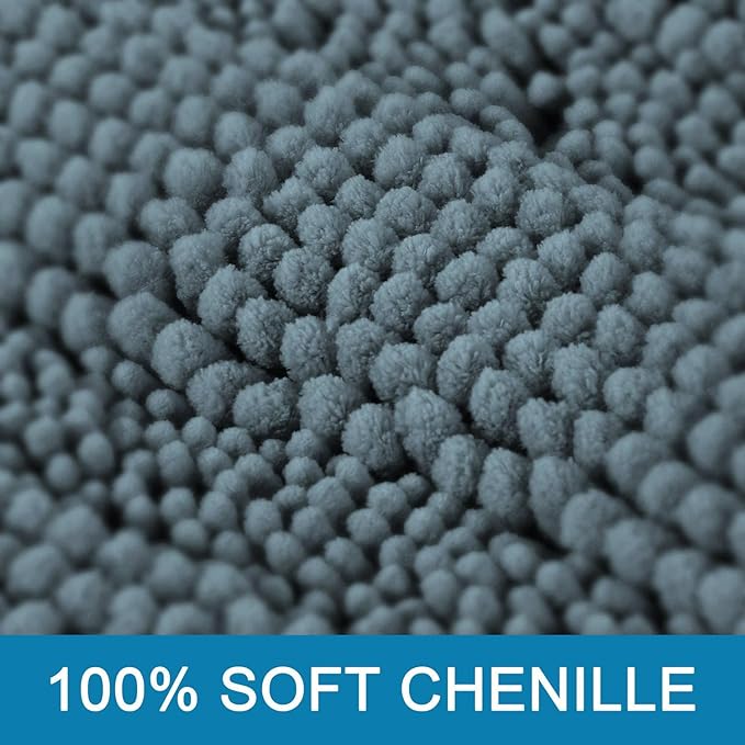 H.VERSAILTEX 2 Piece Bathroom Set - Absorbent Chenille Bath Mats & Non-Skid Machine Washable Rugs (Stone Blue, 47 x 17 Plus 17 x 24 - Inches)