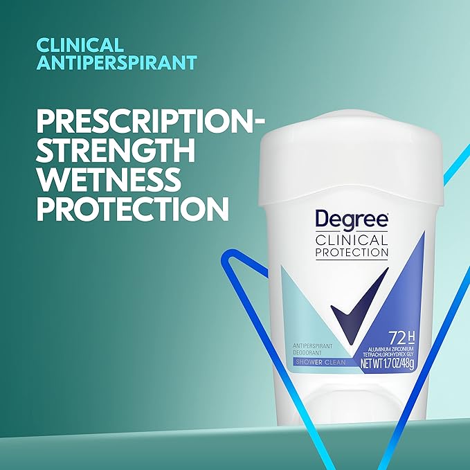 Degree Clinical Protection Antiperspirant Deodorant 72-Hour Sweat & Odor Protection Shower Clean Antiperspirant for Women 1.7 oz