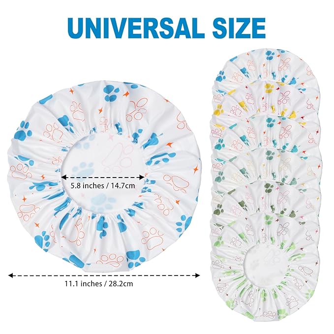 6 PCS Shower Caps for Women, Double Side Waterproof Shower Cap, Reusable Elastic Bath Caps for Shower, EVA Bathing Shower Caps, Bath Hair Caps - Paw