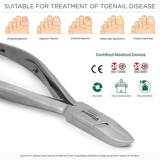 Nail Clippers for Men with Thick or Ingrown Toenails – Blizzard Podiatrist Toenail Clipper Set German Forged – 5.5 inch Heavy Duty Nail Cutter – Concave Head Chequered Handles - Hospital Grade
