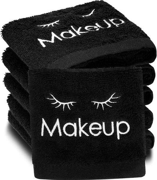 Shimeyao 13x13 Inch Makeup Washcloths Reusable Makeup Remover Cloths Facial Cleansing Towels Cotton Cosmetic Towel Water Absorbent Cloth Face Towels for Women Skin Care, Black (6 Pcs,Classic Style)