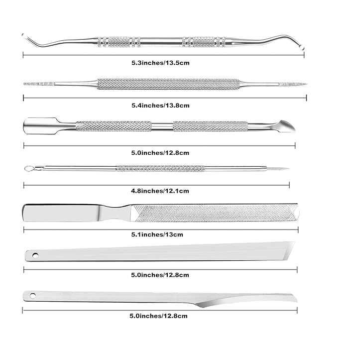 ZIZZON 7 Pcs Ingrown Toenail File and Lifters Set, Stainless Steel Ingrown Toenail Removal Kit, Under Nail Cleaner Pedicure Tools