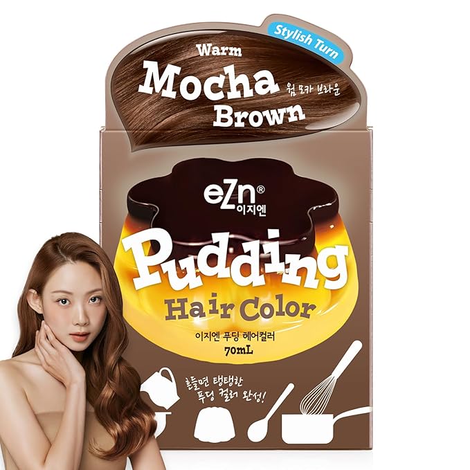 eZn Pudding Hair Dye Ammonia Free Semi-Permanent Self Hair Dye DIY Kit included contain Keratin Made in Korea Beauty (Warm Mocha Brown)