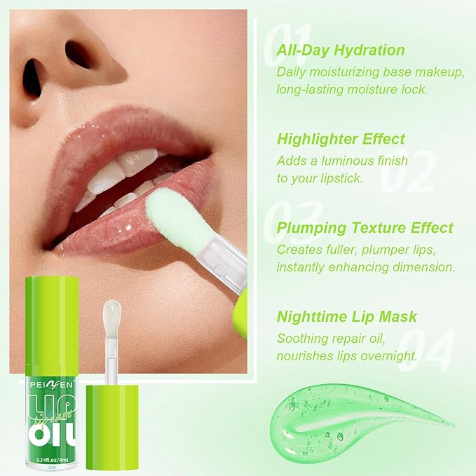 4 PCS Hydrating Lip Oil, Big Brush Head Lip Glaze Shiny Transparent Fat Lip Glow Oil, Nourishing & Non-sticky Long Lasting Fresh Clear Smooth Lip Care Plumping Lip Oil (4PCS A)