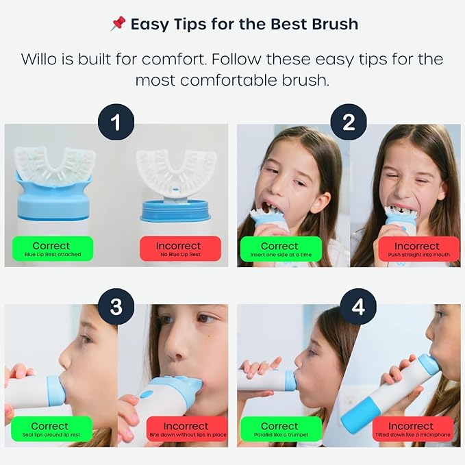 Willo BrushBot Kids U-Shaped Toothbrush Starter Kit – Rechargeable, Smart Electric Toothbrush for Kids Ages 8-11 w/App, Soft Bristles, Plaque Removal, Gentle & Deep Clean Modes | Medium Bubble Twist