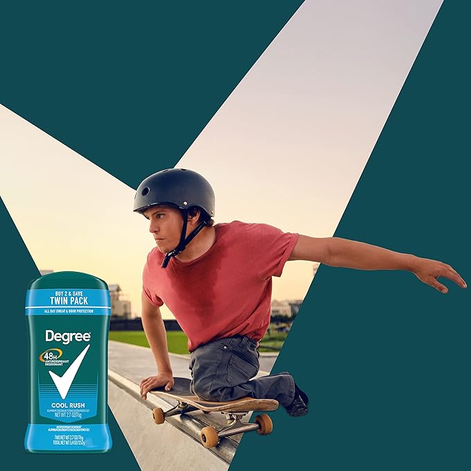 Degree Men Original Antiperspirant Deodorant Cool Rush Twin Pack 48-Hour Sweat & Odor Protection Antiperspirant For Men 2.7 oz
