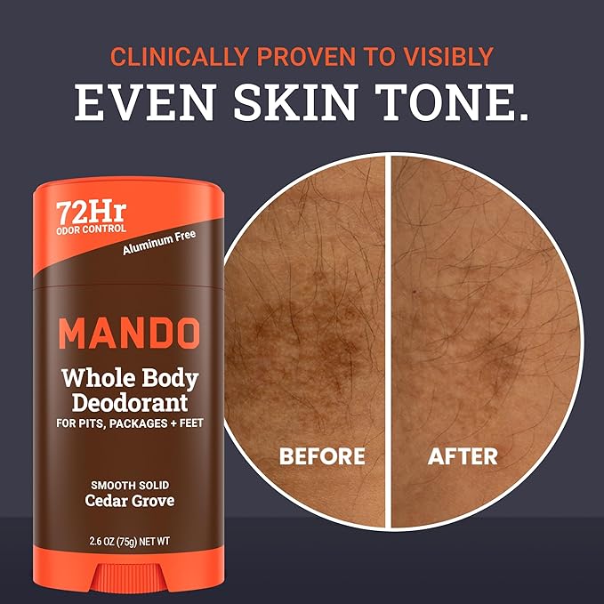 Mando Whole Body Deodorant For Men - Smooth Solid Stick - 72 Hour Odor Control - Aluminum Free, Baking Soda Free, Skin Safe - 2.6 Ounce (Pack of 2) - Cedar Grove
