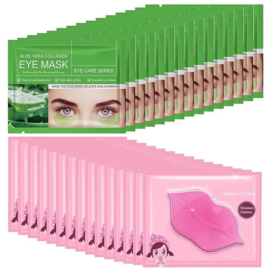 30 Pairs Lip Mask Under Eye Masks Patches, Crystal Collagen Hydrating Moisturizing Smoothing Lips Gel Pads for Puffy Eyes Bags,Dark Circles,Puffiness,Fine Lines,Wrinkles,Anti-Aging Aloe Vera
