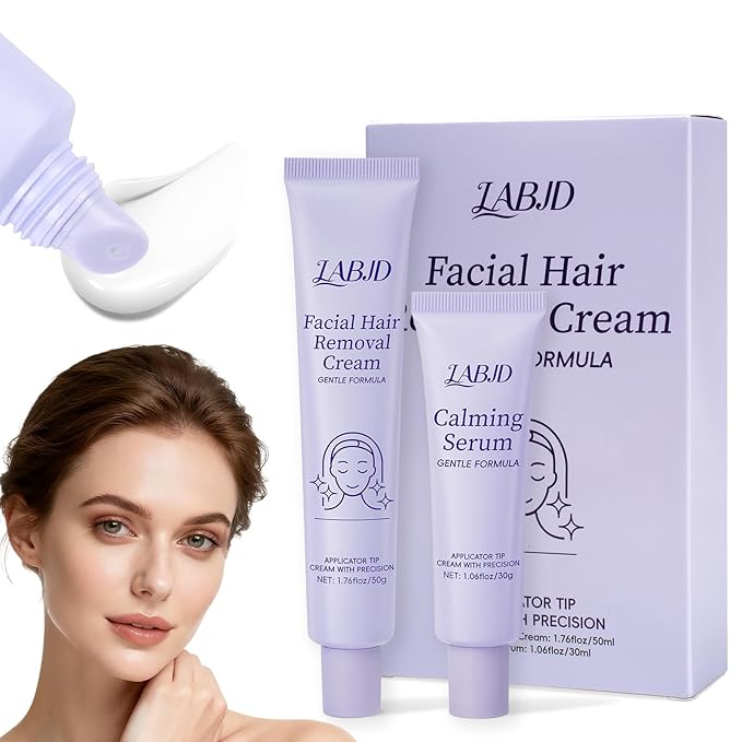 Facial Hair Removal Cream for Women – Depilatory & Post Care Soothing Cream, 5 Min Painless & Fast Face Hair Remover from Chin, Upper Lip, and Sideburns, Gentle Plant Formula for Sensitive Skin