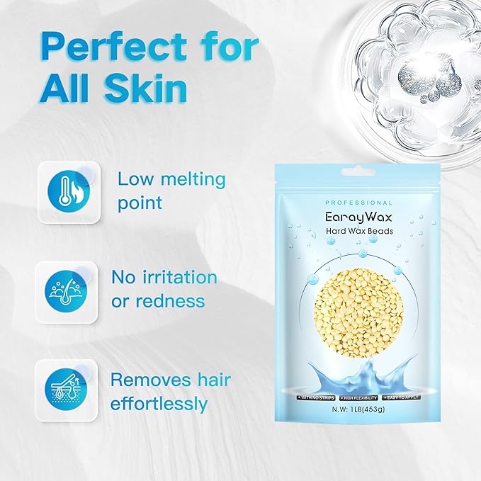 Hard Wax Beads, 1lb, for Hair Removal, Refill Wax Beans for Sensitive Skin, At-Home Waxing for Women and Men