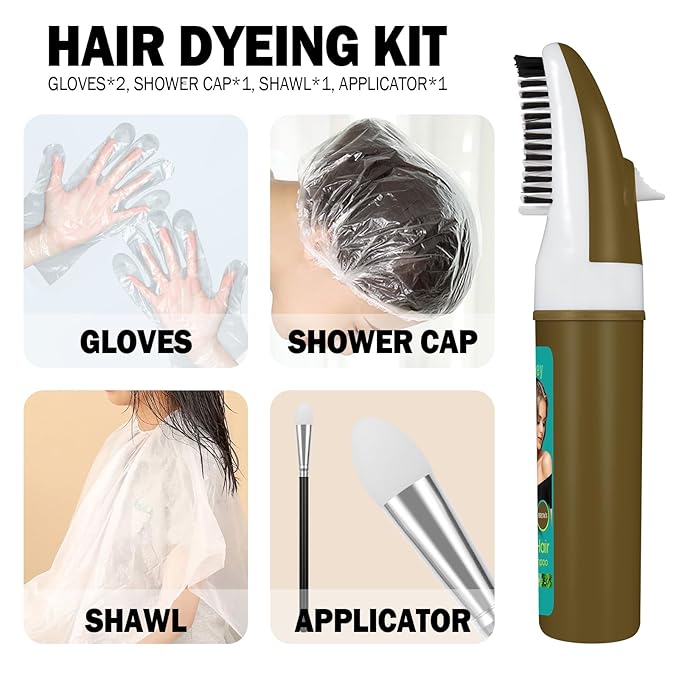 Brown Hair Dye,Hair Dye Shampoo for Women,Hair Color for Gray Hair Coverage Permanent,Comb Dyeing Champu Para CanasHair Dye 4 in 1 With Comb Herbal Natural Plant Hair Color Shampoo(Brown)