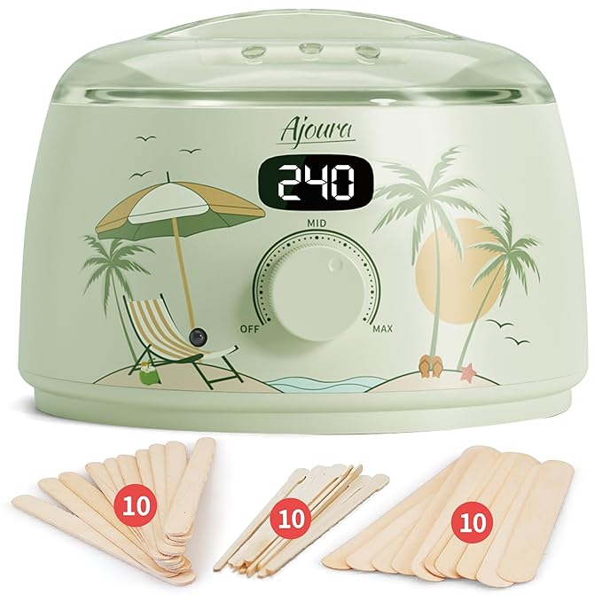 Ajoura Digital Wax Warmer Kit - 10-Min Quick Heat Hair Removal System with Precision Temp Control, Includes 30 Wax Sticks for Women Men, Home Salon Use(Light Green)