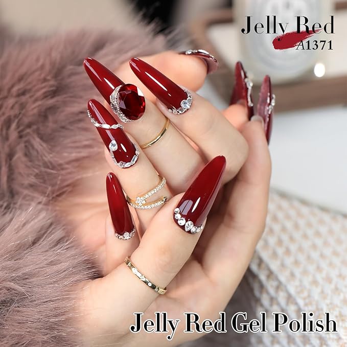 Double Rhythm 15 ML Dark Burgundy Gel Polish Pure Sheer Same Color Same Bottle Soak Off Gel Polish Art Manicure Salon DIY at Home for Women (Jelly Red-A1371)
