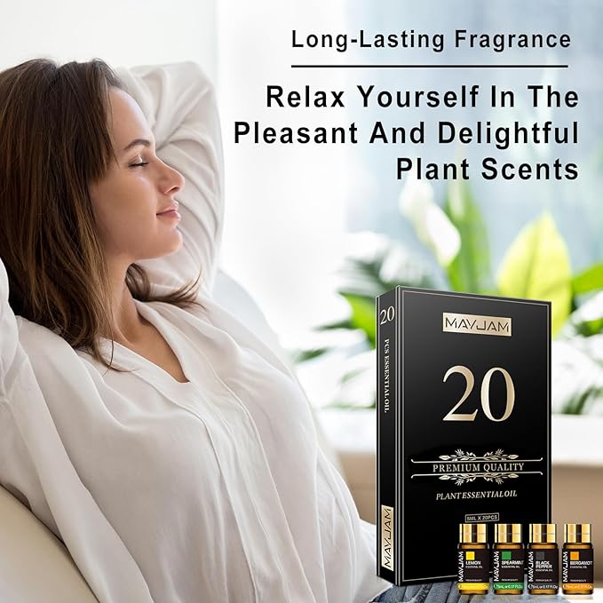 MAYJAM 20x5ML Essential Oil Gift Set, Pure Essential Oils for Diffusers for Home, Long Lasting Scented Oil for Soap Candle Making