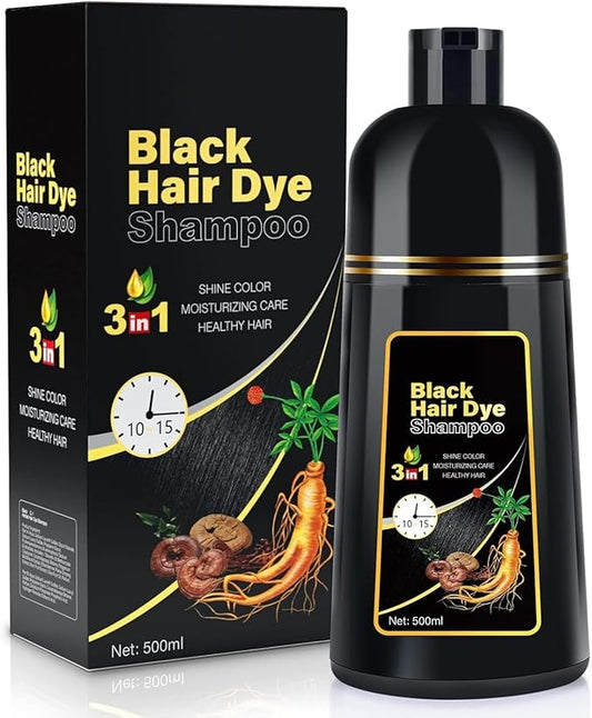 IIIMEIDU Hair Dye Shampoo for Gray Hair Coverage, 3 in 1 Natural Black Dye for Women Men, 500ml