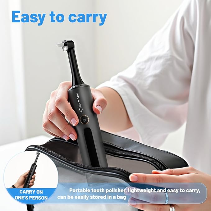 Tooth Polisher Kit with 4 Speed Modes, 5 Brush Heads, 6 Polishing Pastes & Desensitizing Gel,Rechargeable Electric Tooth Polishing Tool with LED Light & Travel Case, Home Use Teeth Whitening Cleaner