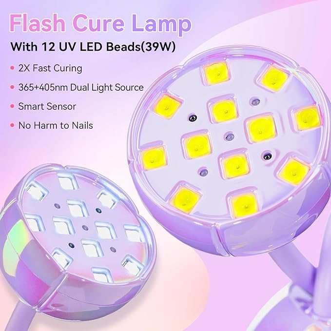 Makartt UV LED Nail Lamp - Gooseneck UV Light for Gel Nails USB 39W Cordless Flash Cure Lamp with 4 Times & Auto Sensor Nail Dryer Fast Curing Nail Art Design for Salon Home DIY (Glazed Purple)