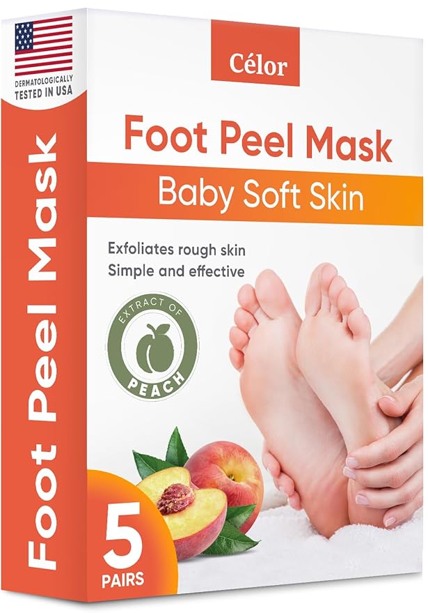 Foot Peel Mask - Foot Mask for Baby Soft Skin - Remove Dead Skin, Dry, Cracked Feet & Callus, Foot Spa, Made with Aloe Vera Extract for Women and Men (5 Pair (Pack of 1), Peach)
