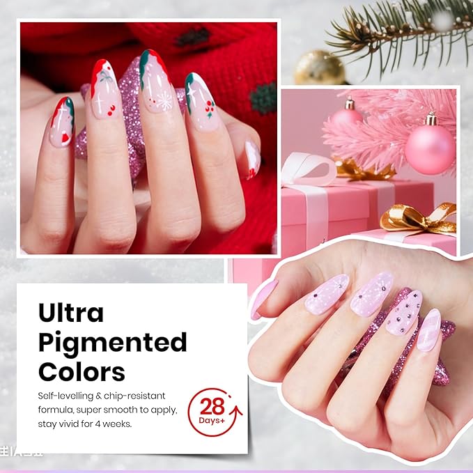 Beetles Christmas Gel Nail Polish Set – Christmas Spectrum Red Green Glitter Gel Polish, 36 Colors Soak Off UV LED Winter Long Lasting Nail Gel Kit for Manicure Gifts for Women