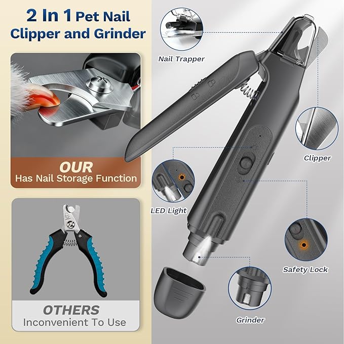 2-in-1 Dog Nail Clippers & Cat Nail Clippers Trimmers for Large Medium Small Dogs Cats Claw Trimmer Quick Sensor and Safety Guard USB Rechargeable with 2 LED Lights Dogs Nail Trimmer (Ivory)