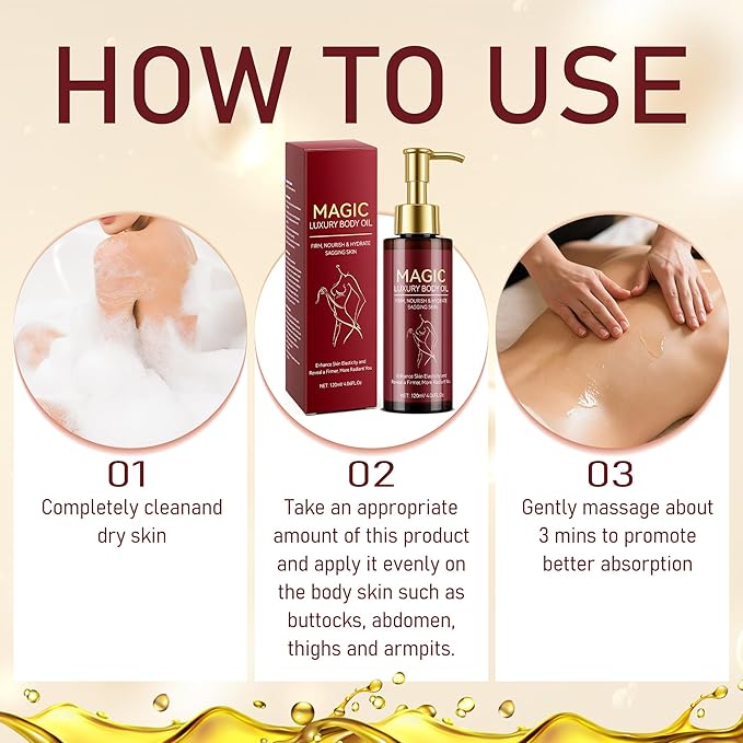 Body Firming Oil – Nourishing & Hydrating Dry Oil with Vitamin E & Natural Oils, Fast-Absorbing Serum for Crepe Skin, Helps Improve Elasticity & Smooth Skin Appearance, Full Body Care, 120ML