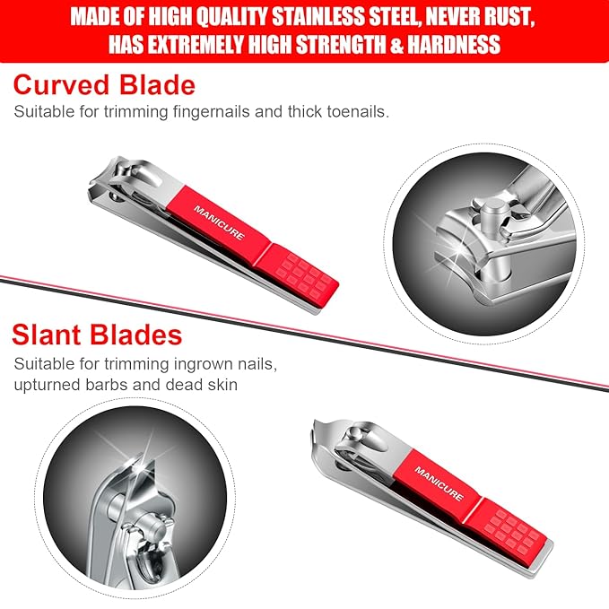 Manicure Set Professional Nail Clippers Pedicure Kit, 16 pcs Stainless Steel Nail Care Tools Grooming Kit with Luxurious Travel Leather Case for Thick Nails Men Women Gift (Red)