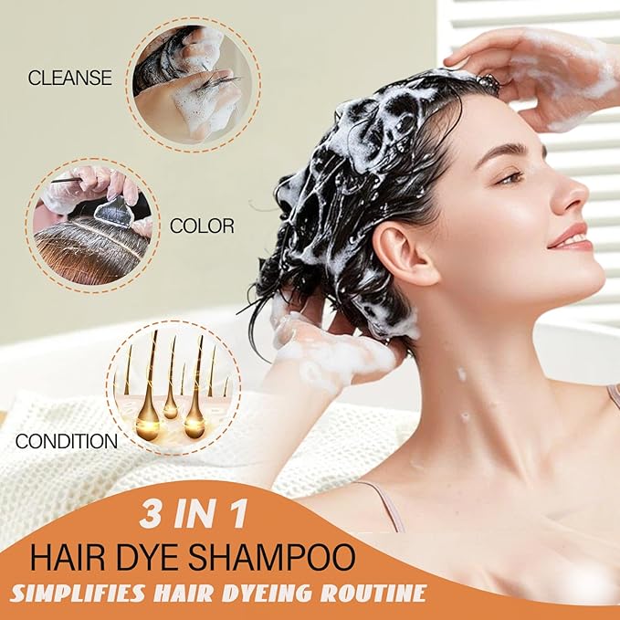 Brown Hair Dye Shampoo 3 in 1, Semi-Permanent Brown Hair Dye, Cover Grays in Minutes, Instant Hair Color Shampoo, Champu Para Canas, 16.90Fl Oz