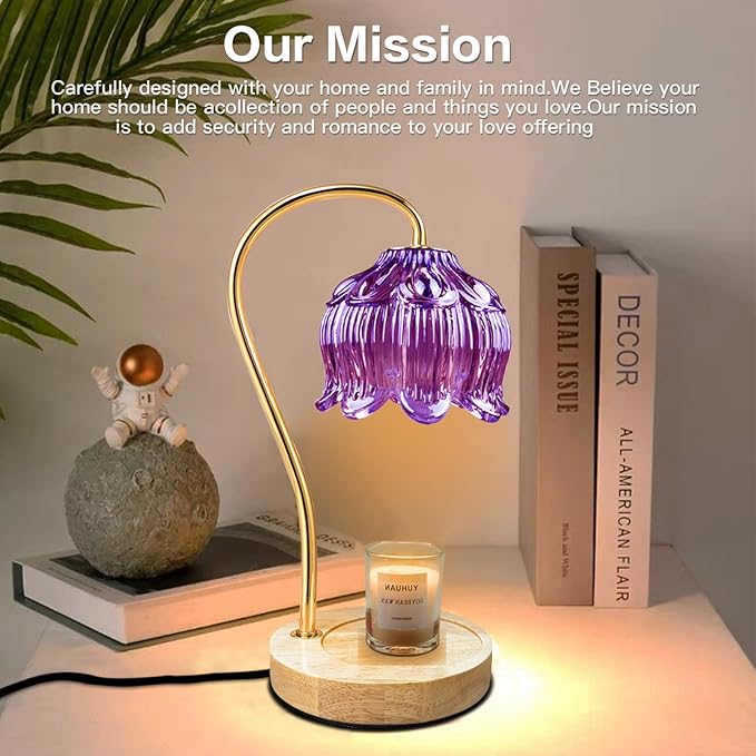 Dimmable Flower Candle Warmer Lamp, Purple Candle Warmer with Timer & 4Bulbs, Womens Gifts for Valentines Birthday, Unique Home Decor for Bedroom Living Room Decor Aesthetic