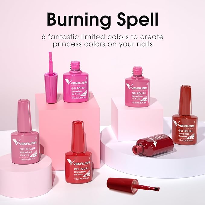 VENALISA Red Gel Nail Polish Set 6 Colors Pink Dark Red Burgundy Red Gel Polish Kit Soak Off UV Gel Salon Nail Art DIY at Home Manicure