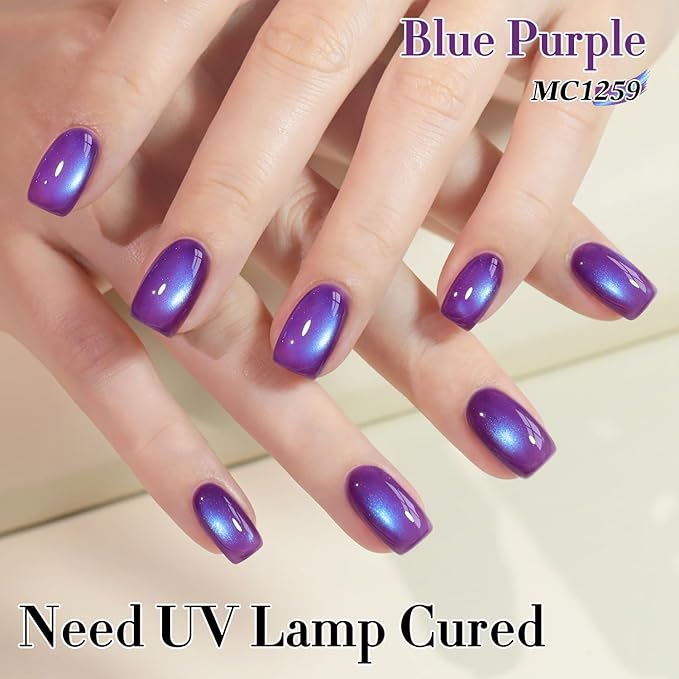 Double Rhythm 0.5 OZ Cat Eye Gel Polish with Magnet 15ML Holographic Glitter Shimmer Translucent Jelly Color Magnetic Nail Polish Salon DIY at Home (Navy Blue-MC1259)