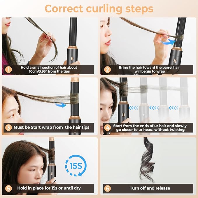 6 in ONE Blow Dryer Brush,Air Curling Iron Round Brush Blow Dryer 800W,Ionic Hair Dryer Brush for Women, Hot Air Brush Hair Styling Tools 100-120V