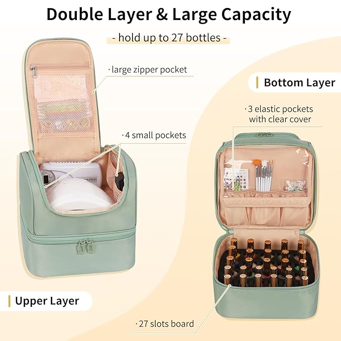 Nail Polish Organizer Case, Nail Supplies Storage Box Holds Nail Polish Bottles & Nail Lamp, Travel Nail Tech Carrying Case, Nail Kit Bag For Nail Stuff & Manicure Tools (Black, 27 Slots)