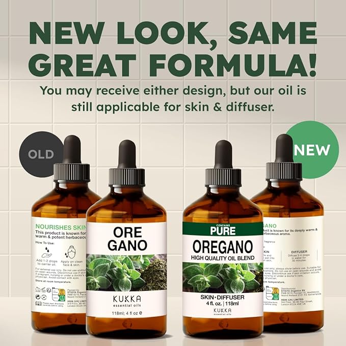 KUKKA Oregano Essential Oils - 4 Fl Oz - for Hair, Skin, Diffuser, Aromatherapy & DIY Soap Making Scent